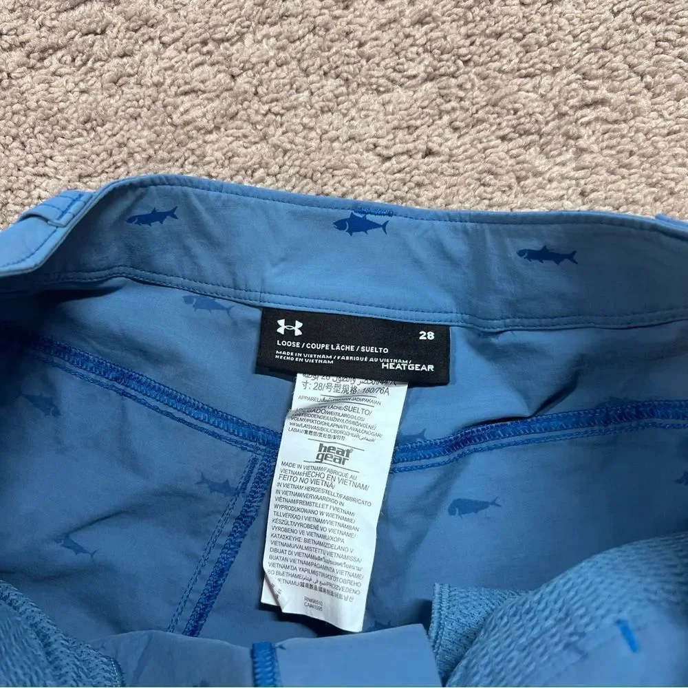Under Armour Mens Shorts Sz 28 Blue Fish Hunter Tuna Swordfish Chino 1304648